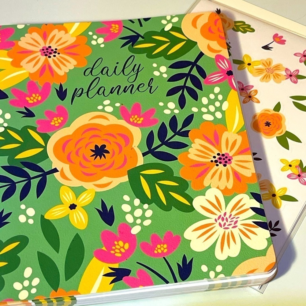 UNDATED Daily Planning Journal Spiral Bound Planner +  Stickers Floral Organized